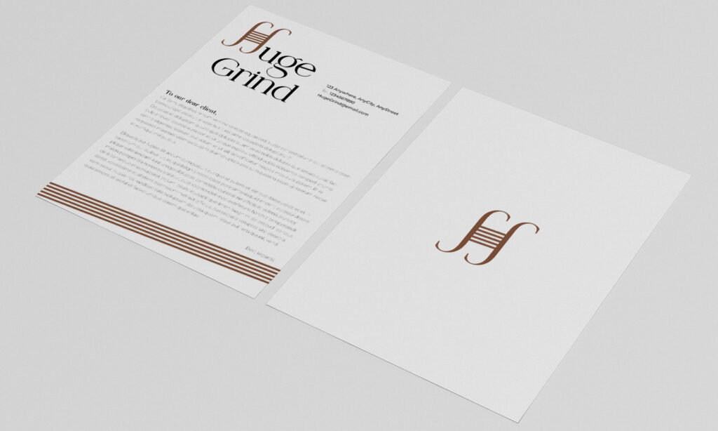 Fronte retro di una carta intestata per il brand HugeGrind