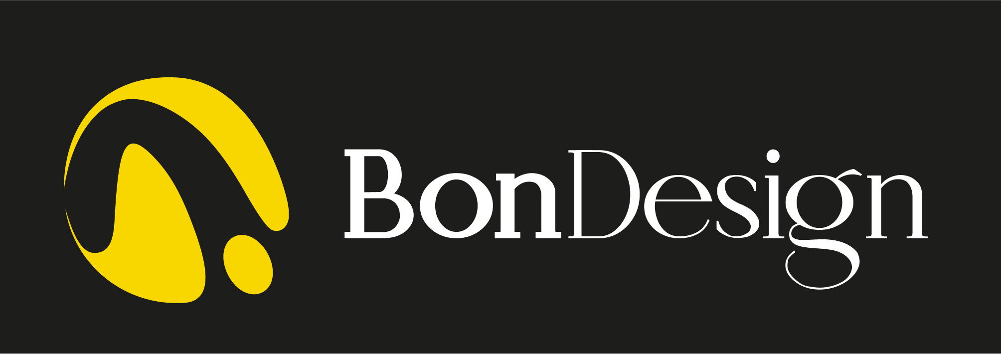 Logo BonDesign con sfondo nero, scritta BonDesign in bianco e logo giallo