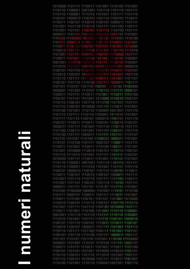 Grafica di una rosa fatta di codice binario su sfondo nero, in cui sono evidenziati vari numeri in verde formando gambo e foglie, e di colore rosso ciò che forma il fiore della rosa.